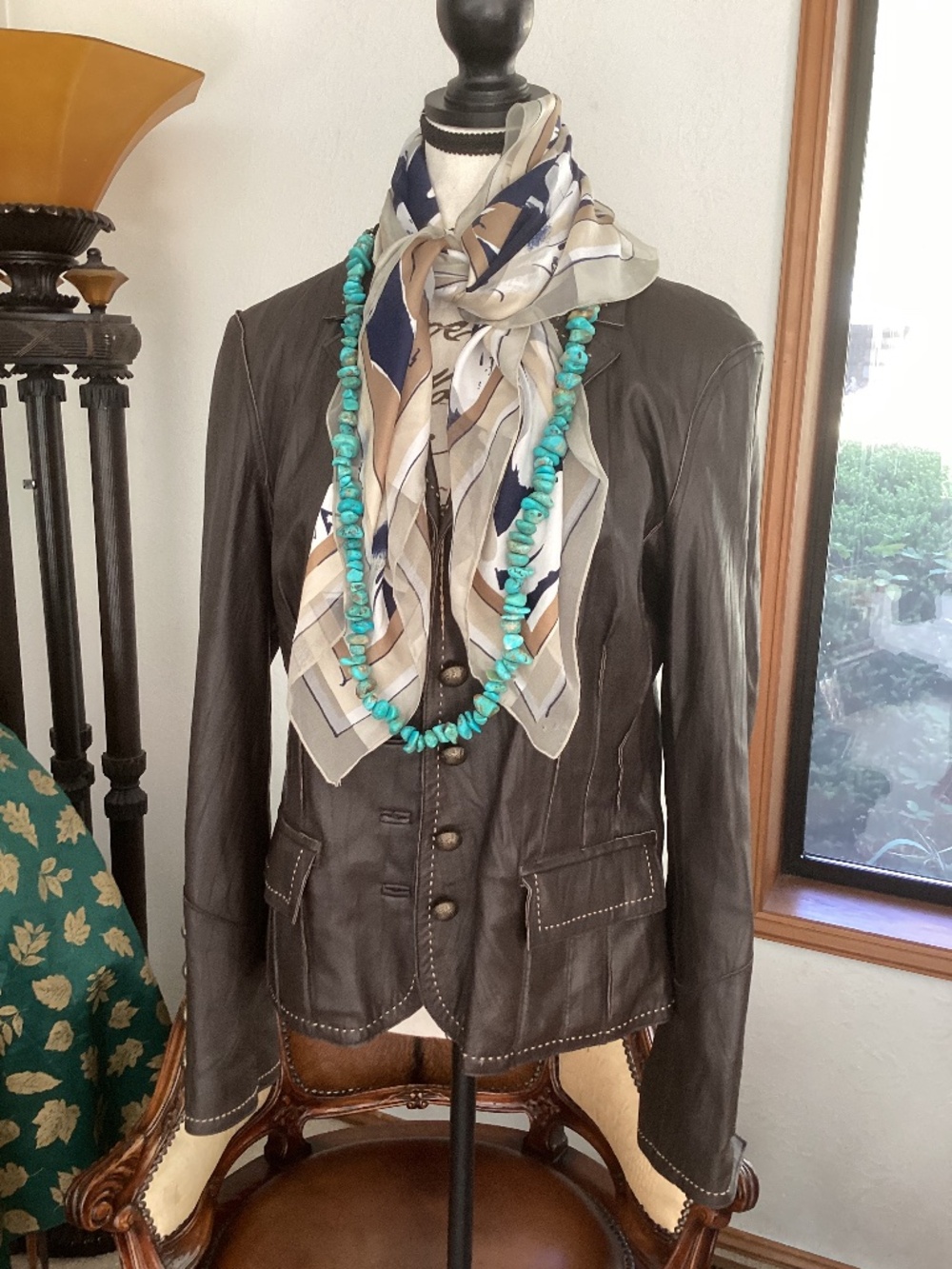 INC International Concepts Rich Brown Button Detailed Lined Leather Jacket🦋
